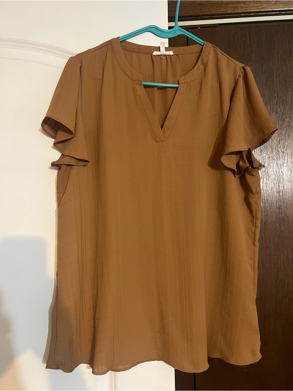 Maurices Caramel Brown Flutter Sleeve V-Neck Blouse